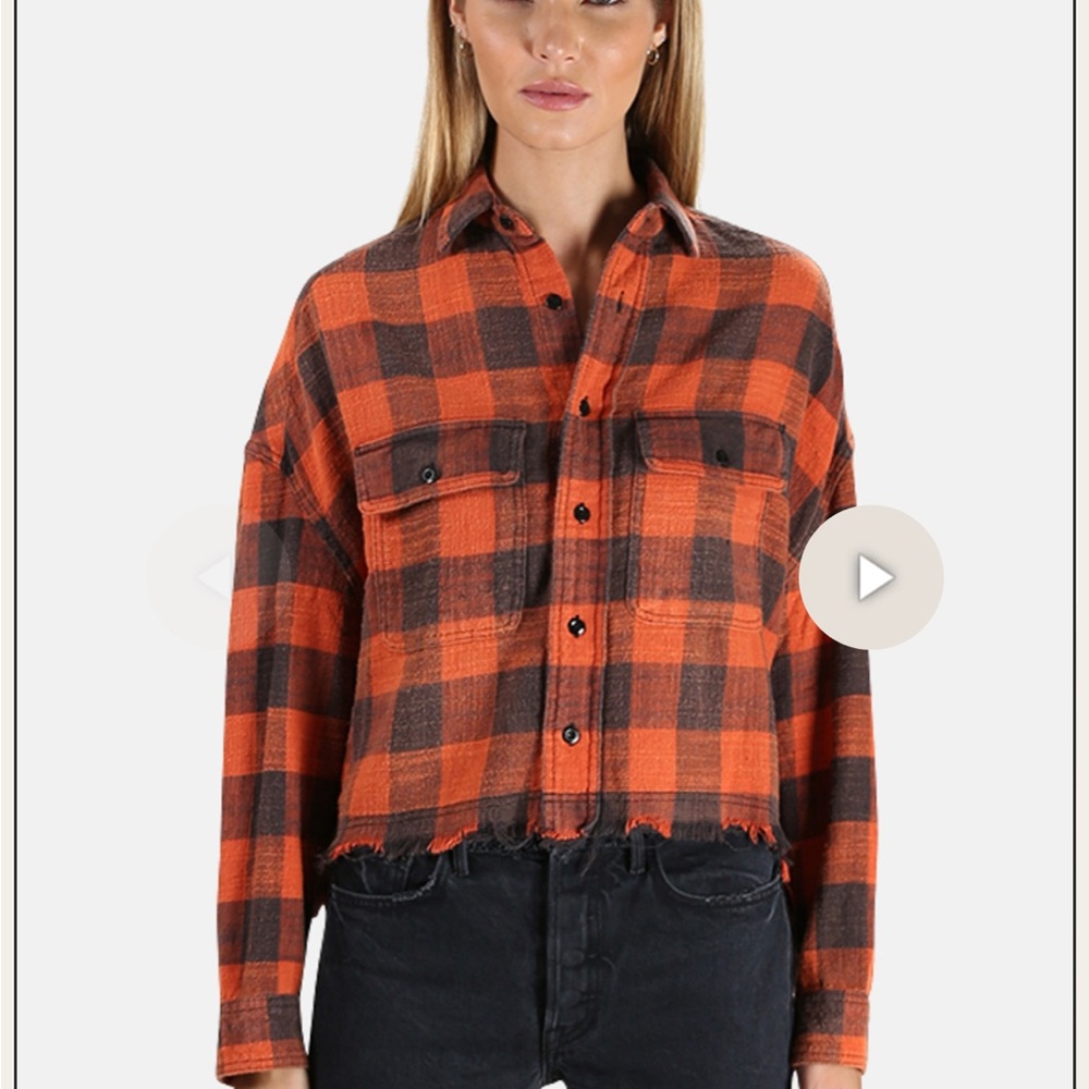 NWOT R13 Orange and Black Plaid Button-Down Shirt
